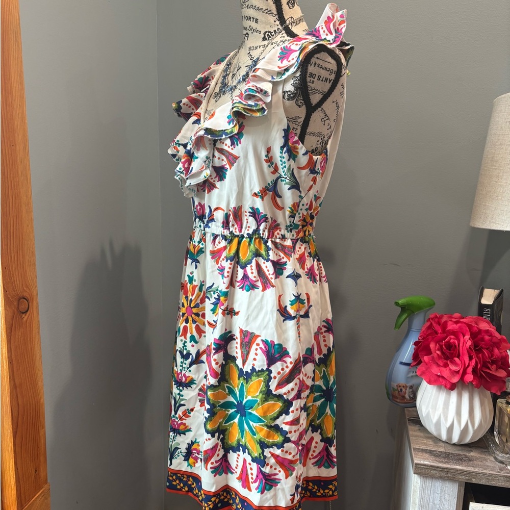 Beige by ECI Floral Ruffle Mini Dress | Colorful Boho Summer Dress | Sleeveless - Picture 5 of 7